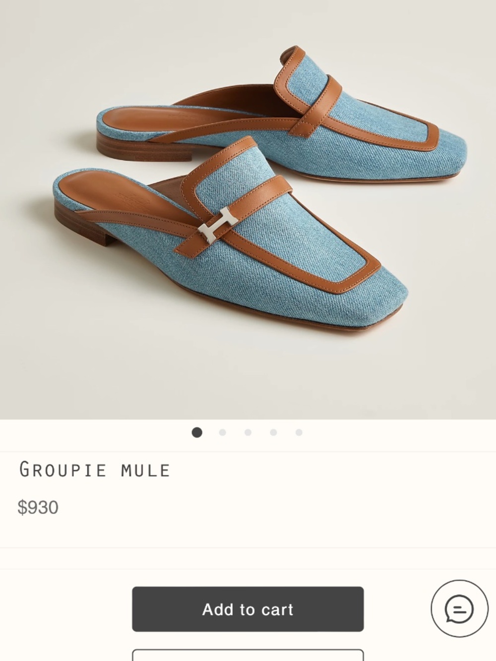Hermes Groupie Mule Size
